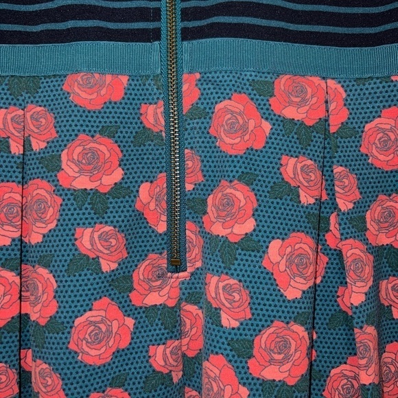 Matilda Jane Peyton Dress S Roses Stripes Blue Pink Zipper Back Stretch Boho - Picture 8 of 10